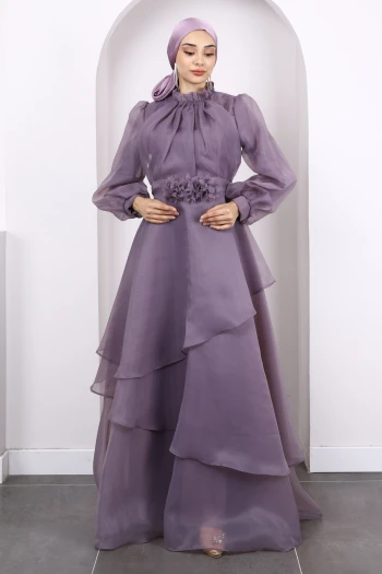 Lila Balon Kol Katlı Abiye