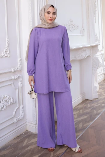 Lila Bürümcük Tunik Pantolonlu Takım
