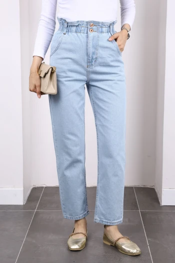 Mavi Bel Lastikli Mom Jeans Pantolon