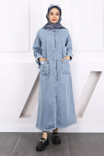 Mavi Cepli Düğmeli Kot Kap