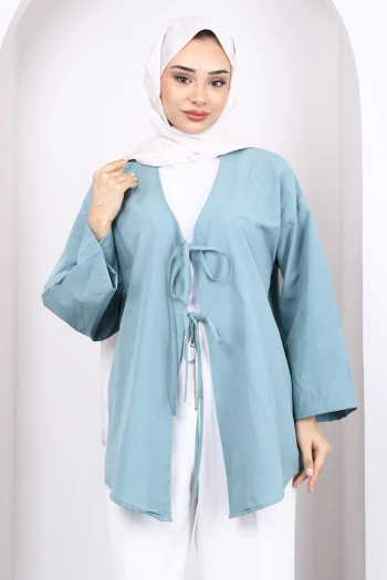 Mint Ön Bağlamalı Kimono Tunik