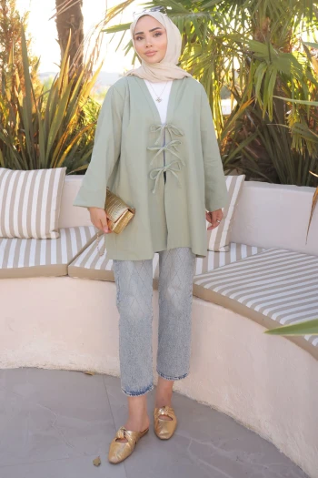 Mint Ön Bağlamalı Kimono Tunik