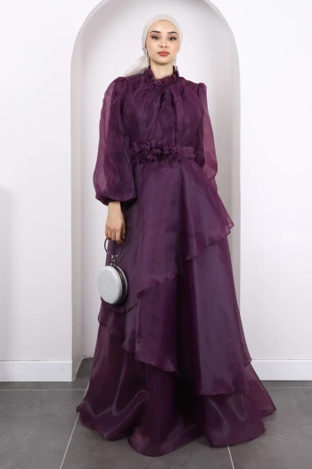 Mürdüm Balon Kol Katlı Abiye