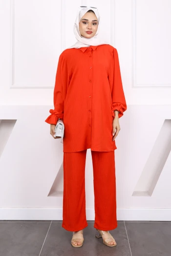 Nar Çiçeği Kol Detaylı Bürümcük Takım