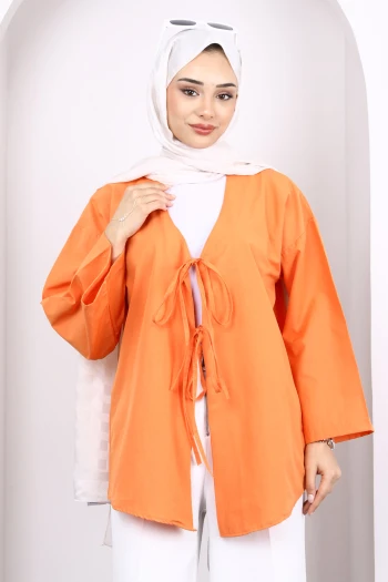 Oranj Ön Bağlamalı Kimono Tunik