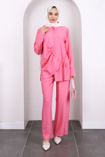 Pembe Ön Bağlamalı Tunik Pantolonlu Takım