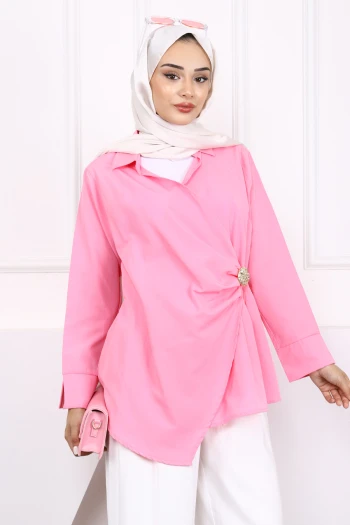 Pembe Toka Detaylı Kimono