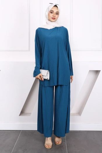 Petrol Yeşili Piliseli Sandy Tunik Pantolon Takım