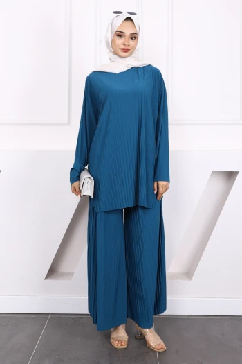 Petrol Yeşili Piliseli Sandy Tunik Pantolon Takım