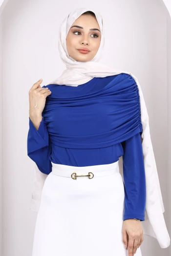 Saks Mavi Kol Yaka Detaylı Sandy Bluz