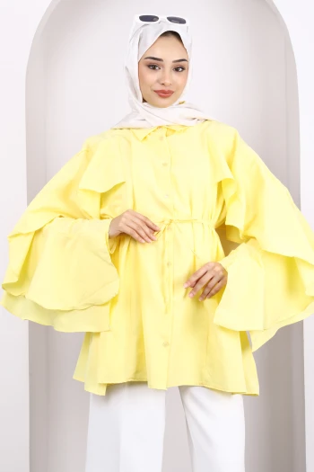 Sarı Beli İpli Volanlı Tunik