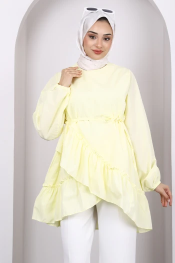 Sarı Eteği Katlı Fırfırlı Tunik