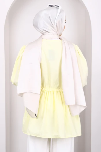 Sarı Ön Bağlamalı Fırfırlı Kimono