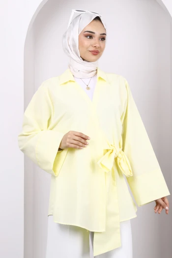 Sarı Yan Bağlamalı Kimono