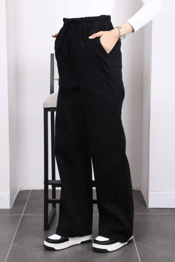 Siyah Bel Lastikli Salaş Palazzo Kot Pantolon