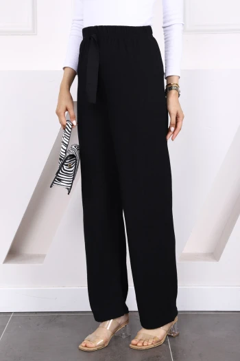 Siyah Bürümcük Bol Paça Pantolon