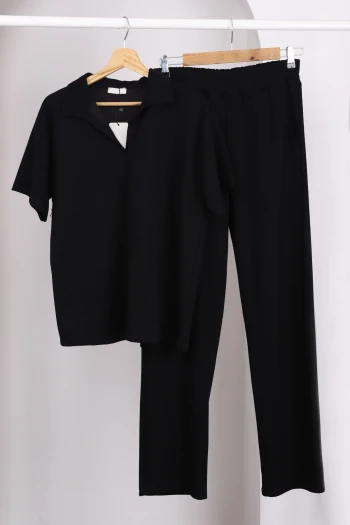 Siyah Kısa Kollu Modal Pantolonlu Takım