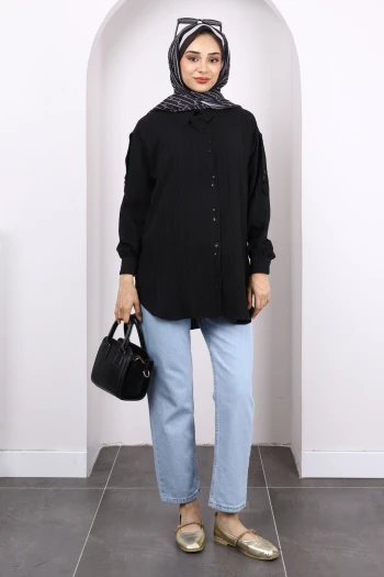 Siyah Kol Detaylı Gömlek