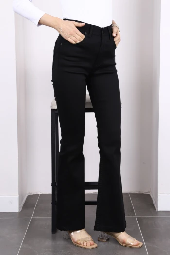 Siyah Yüksek Bel İspanyol Paça Jeans Pantolon