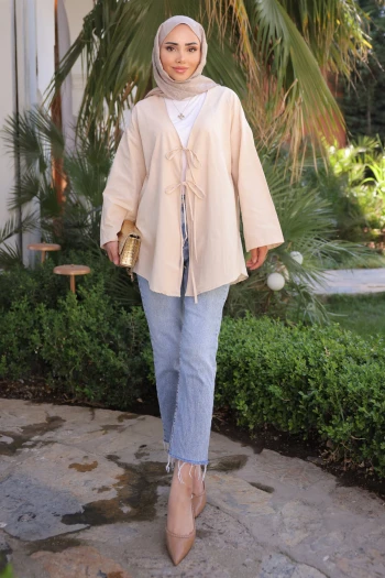 Taş Ön Bağlamalı Kimono Tunik