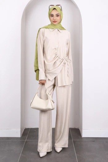 Taş Ön Bağlamalı Tunik Pantolonlu Takım