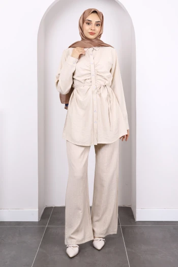 Taş Ön Drapeli Tunik Pantolonlu Takım