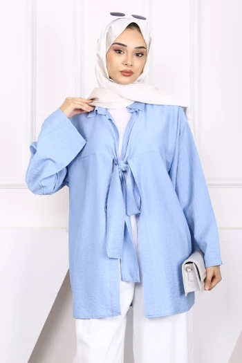 Bebe Mavi Ön Bağlamalı Modal Kimono