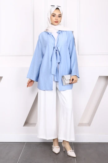 Bebe Mavi Ön Bağlamalı Modal Kimono