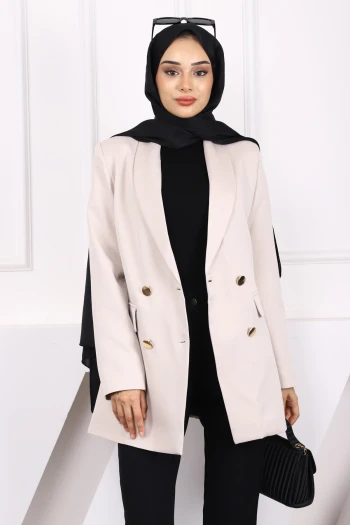 Bej Kravuze Yaka Blazer Ceket