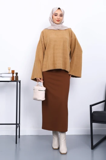 Bisküvi Bisiklet Yaka Oversize Sakal Triko Kazak