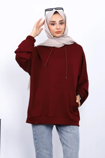 Bordo Kanguru Cepli Modal Sweatshirt