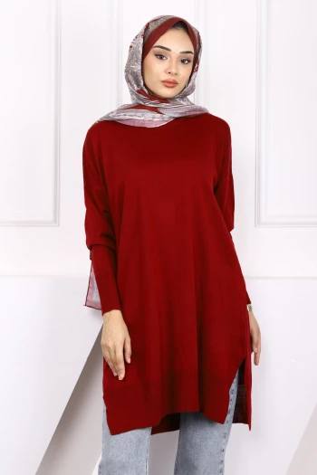 Bordo Mevsimlik Merserize Salaş Triko Tunik