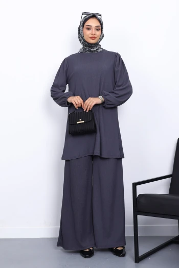 Füme Bürümcük Tunik Pantolonlu Takım