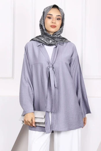 Gri Ön Bağlamalı Modal Kimono