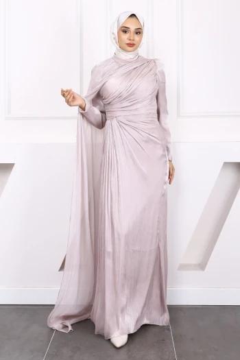 Gül Kurusu Önü Drapeli Şifon Abiye