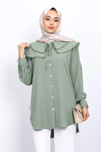 Haki Bebe Yaka Dantelli Tunik