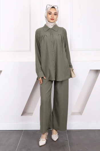 Haki Bürümcük Gömlek Pantolonlu Takım