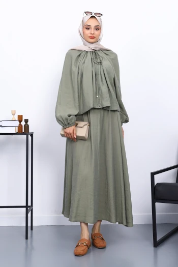 Haki Ceket Etekli Modal Takım