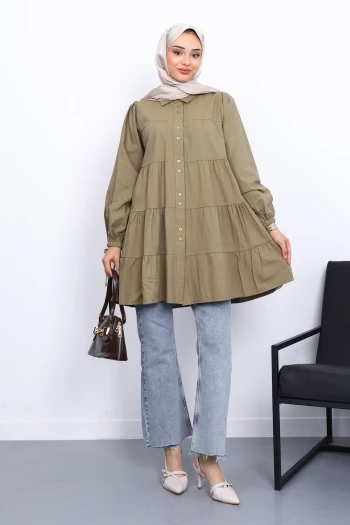 Haki Kol Bağcıklı Tunik