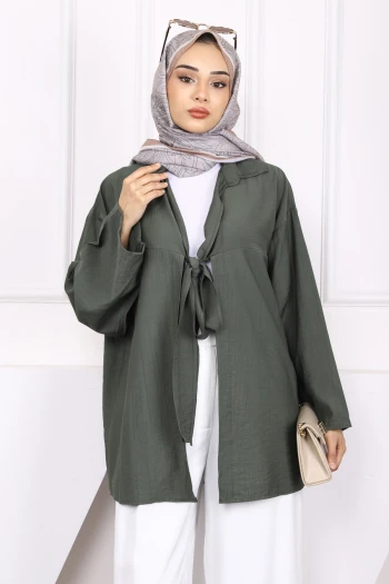 Haki Ön Bağlamalı Modal Kimono