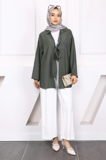 Haki Ön Bağlamalı Modal Kimono