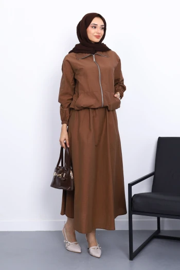 Kahverengi Cepli Bel Lastikli Etekli Takım