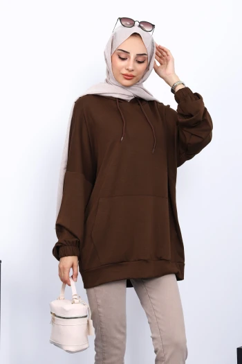 Kahverengi Kanguru Cepli Modal Sweatshirt