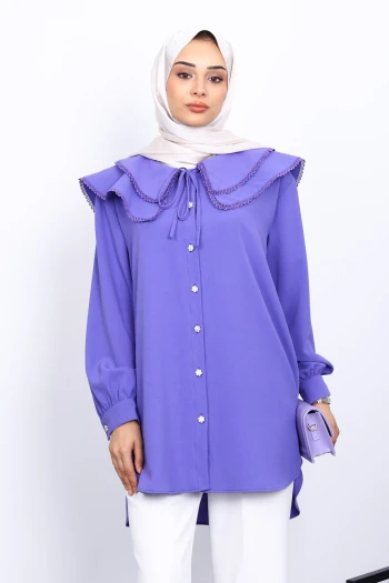 Lila Bebe Yaka Dantelli Tunik