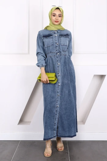 Mavi Cepli Kot Elbise