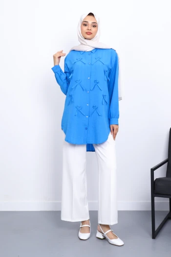 Mavi Önü Fiyonklu Tunik