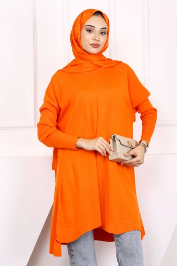 Orange Bisiklet Yaka Merserize Salaş Triko Tunik