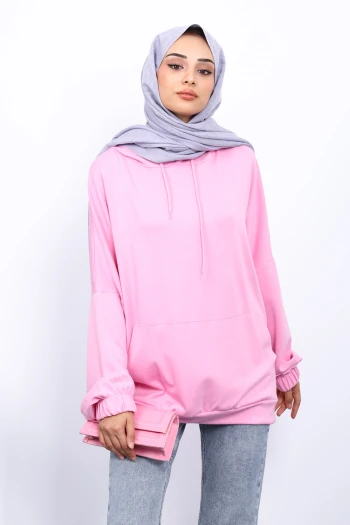 Pembe Kanguru Cepli Modal Sweatshirt