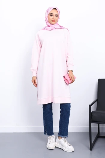 Pembe Yanları Yırtmaçlı Modal Tunik