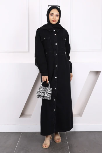Siyah Cepli Kot Elbise